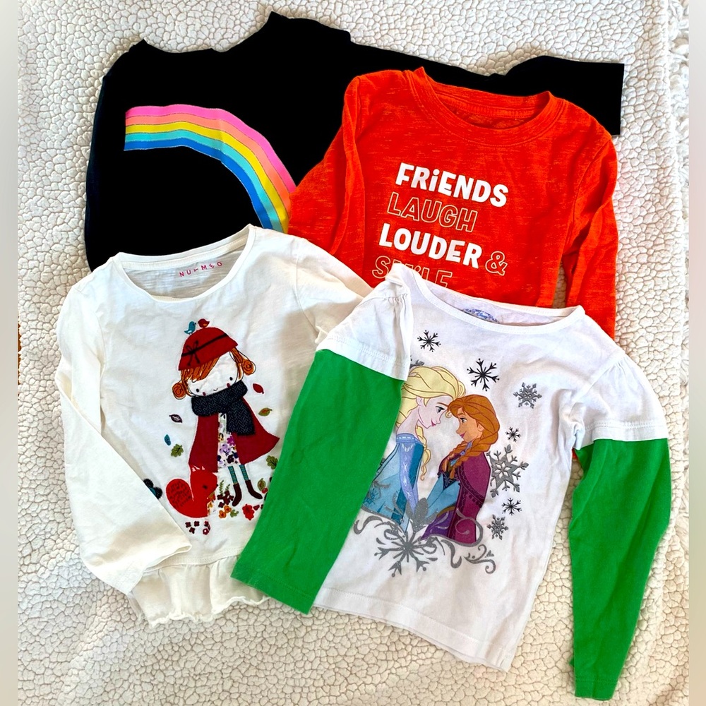 Set of four long sleeved shirts, little girls, sizes 4T//5T
